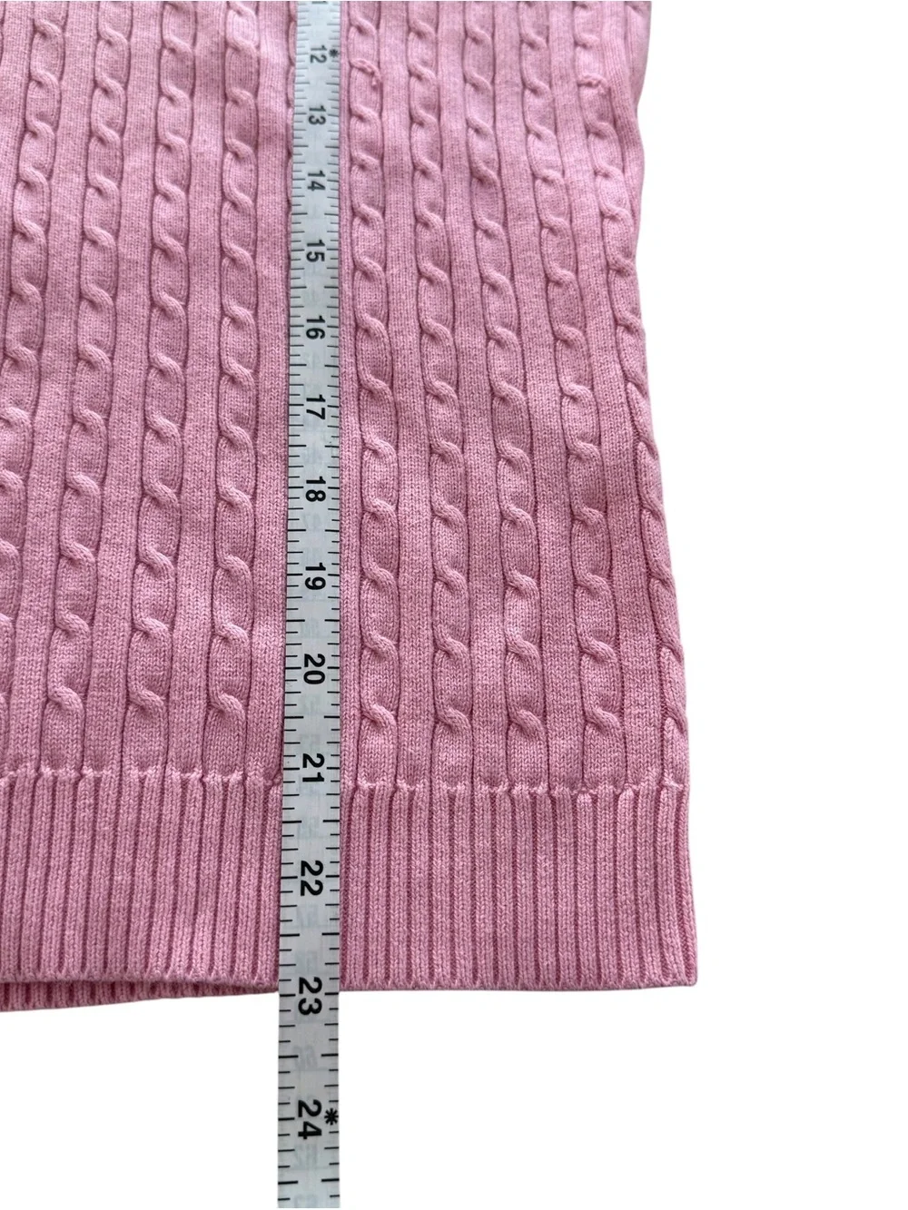 Ralph Lauren Sport Pink Cable Knit V-Neck Short Sleeve Sweater